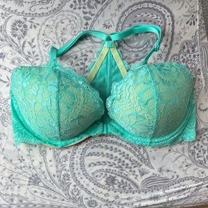 VS Pink Lace Underwire Racerback Bra - Teal 36C